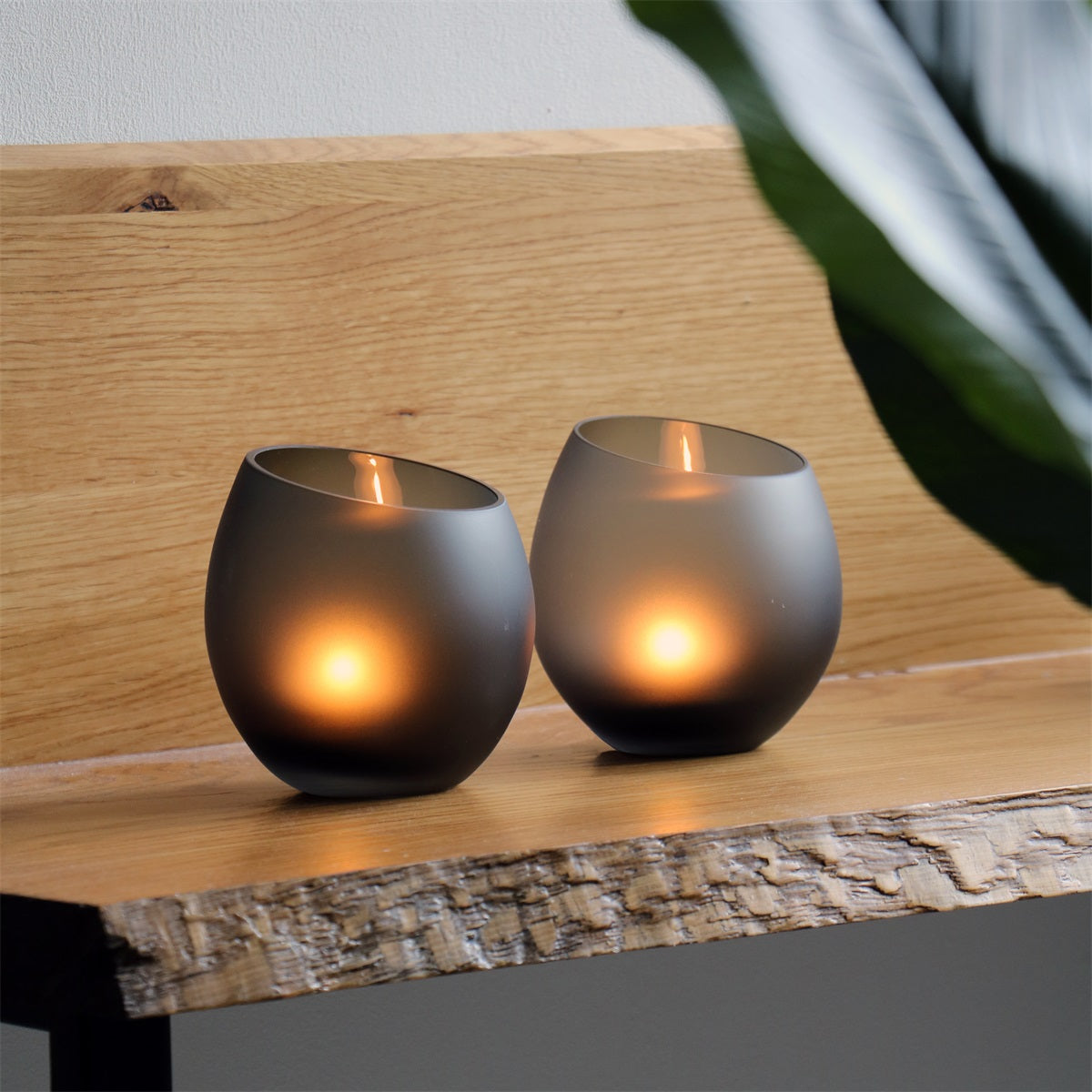 Waxinelichthouder - Moho Satin Grey Ø12,5 x H13 cm - 2 stuks - Silkartflowers.com