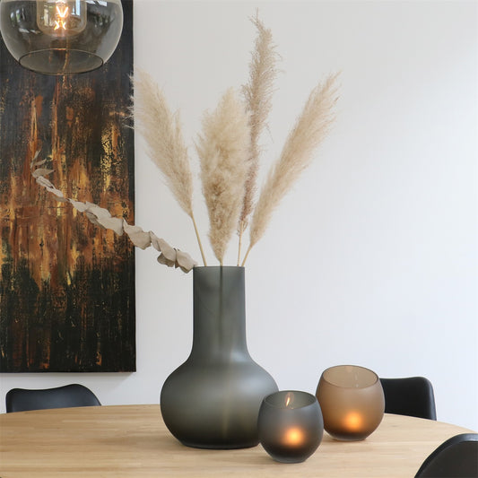 Waxinelichthouder - Moho Satin Grey Ø12,5 x H13 cm - 2 stuks - Silkartflowers.com